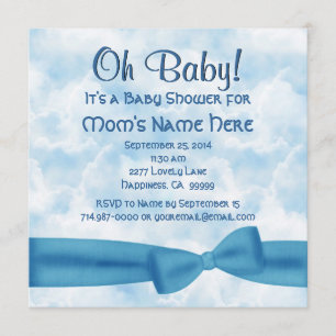 Blue Clouds Bow en Leopard Baby Boy Shower Kaart