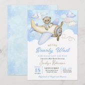 Blue Clouds Flying Bear Pilot Baby shower Kaart (Voorkant / Achterkant)