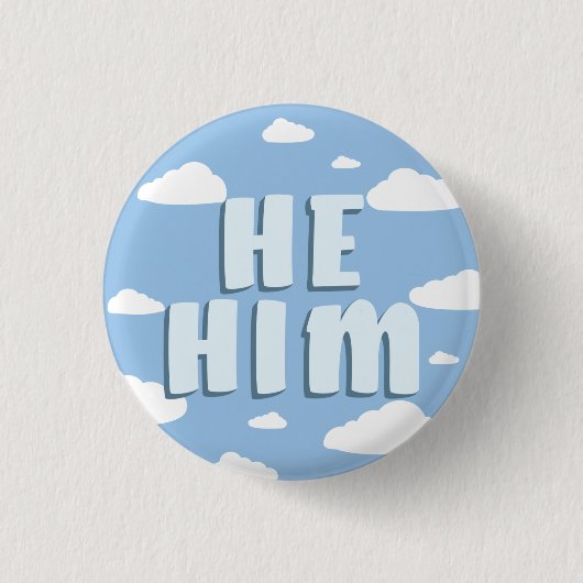 Blue Clouds He/Him Pronouns Ronde Button 3,2 Cm (Voorkant)