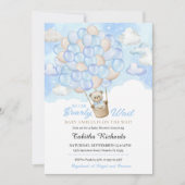 Blue Clouds Teddy Bear Hot Air ballon Baby shower Kaart (Voorkant)