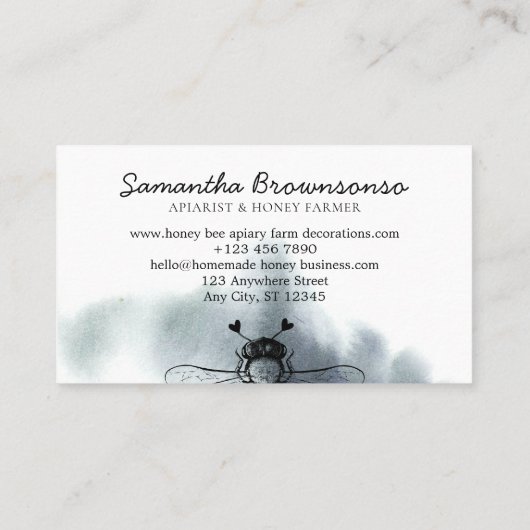Blue Cloudy Heart Apiary Honey Bee Visitekaartje (Achterkant)