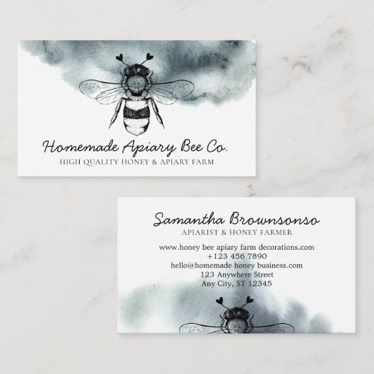 Blue Cloudy Heart Apiary Honey Bee Visitekaartje (Voorkant / Achterkant)