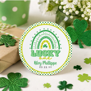 Blue Clover & Rainbow Lucky One Eerste Verjaardag Ronde Sticker