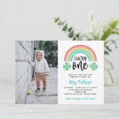 Blue Clover Rainbow Lucky One Foto 1st Birthday Kaart (Staand voorkant)