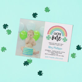 Blue Clover Rainbow Lucky One Foto 1st Birthday Kaart