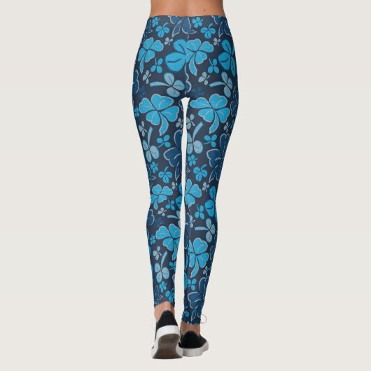 Blue Clover Shamrock Pattern St. Patrick's Day Leggings (Achterkant)