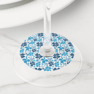 Blue Clover Shamrock Pattern St. Patrick's Day Wijnglaslabel