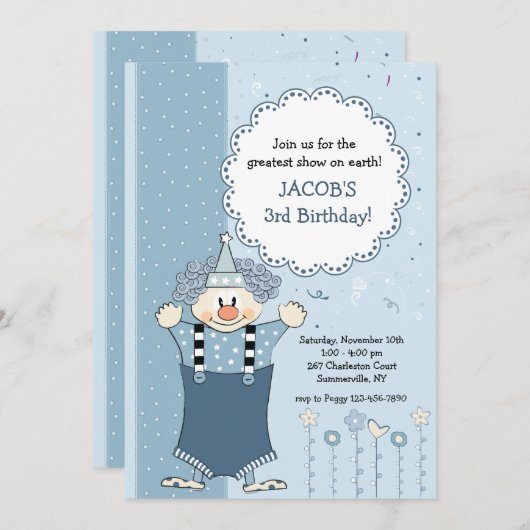 Blue Clown Uitnodiging (Voorkant / Achterkant)