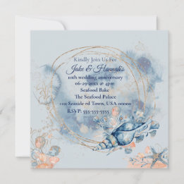 Blue Coastal Beach Wedding Jubileum Kaart