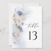 Blue Coastal Beach Wedding Table Number Card (Voorkant)