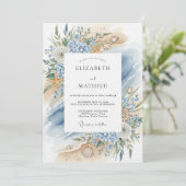Blue Coastal Bloom Beach Wedding Kaart (Staand voorkant)