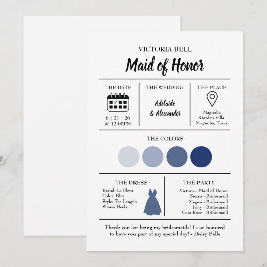 Blue Coastal Bridesmaid Information Card Kaart (Voorkant / Achterkant)