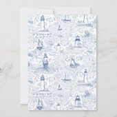 Blue Coastal Chic Lighthouse Toile Wedding Kaart (Achterkant)