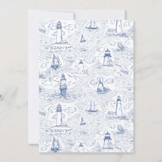 Blue Coastal Chic Lighthouse Toile Wedding Kaart (Achterkant)