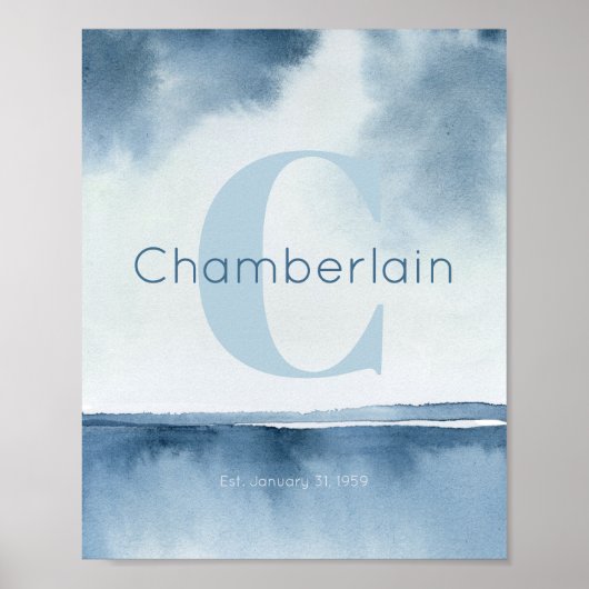 Blue Coastal Custom Last Name Wall Art Prints (Voorkant)