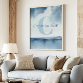 Blue Coastal Custom Last Name Wall Art Prints