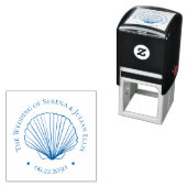 Blue Coastal Elegant Seashell Wedding Monogram Zelfinktende Stempel (In situ)
