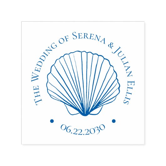 Blue Coastal Elegant Seashell Wedding Monogram Zelfinktende Stempel (Design)