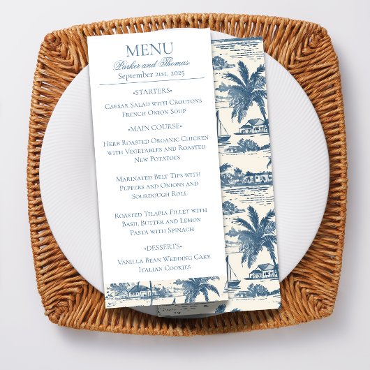 Blue Coastal Hand getrokken bruiloft menu