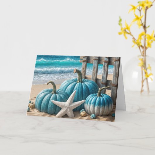 Blue Coastal Herfst Pompoenen voor Verjaardag Kaart (Gele Bloem)