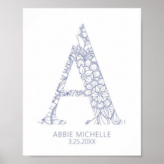 Blue Coastal Mandala Letter Een muurkunst voor kin Poster (Voorkant)