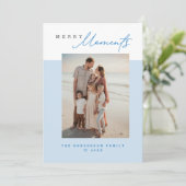 Blue Coastal Merry Moments Family Photo Christmas Feestdagenkaart (Staand voorkant)