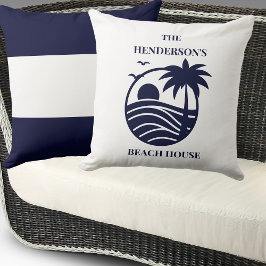 Blue Coastal Palm Tree Family Name Beach House Kussen