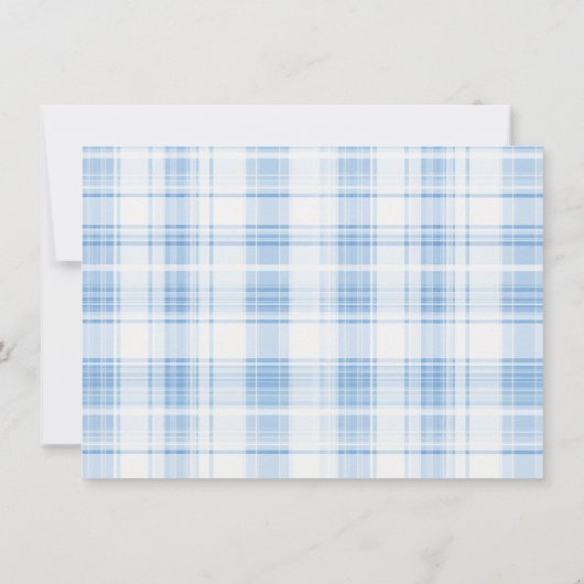 Blue Coastal Plaid Pattern Monogram Notitiekaartje (Achterkant)