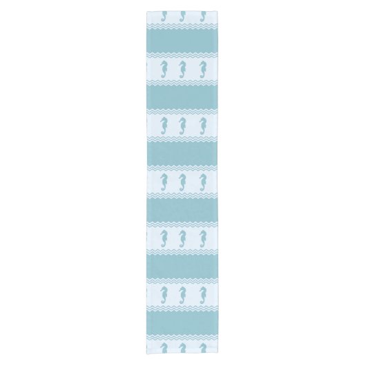 Blue Coastal Seahorses Stripes Korte Tafelloper (Voorkant)