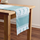 Blue Coastal Seahorses Stripes Korte Tafelloper (Voorbeeld)