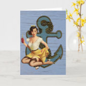 blue coastal ship and anchor pool party girl kaart (Gele Bloem)