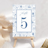 Blue Coastal Toile Lighthouse Wedding Kaart