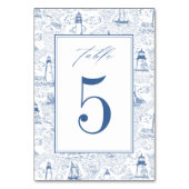 Blue Coastal Toile Lighthouse Wedding Kaart (Voorkant)