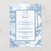 Blue Coastal Toile Trouwdiner Receptie Menu (Voorkant)