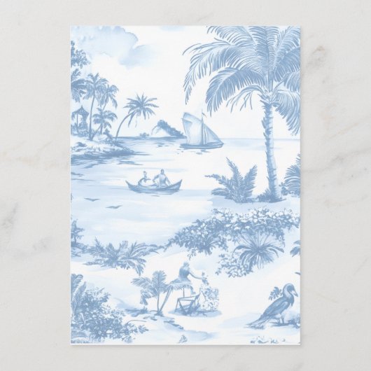 Blue Coastal Toile Trouwdiner Receptie Menu (Achterkant)