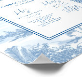 Blue Coastal Toile Trouwhandtekening Drinken teken Poster (Hoek)