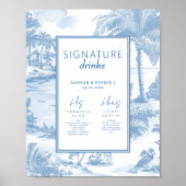 Blue Coastal Toile Trouwhandtekening Drinken teken Poster (Voorkant)
