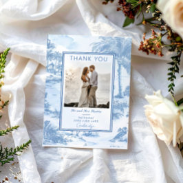 Blue Coastal Toile Wedding Bedankt kaart