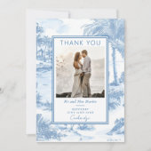 Blue Coastal Toile Wedding Bedankt kaart (Voorkant)