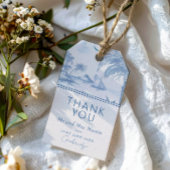 Blue Coastal Toile Wedding Bedankt kaart Cadeaulabel