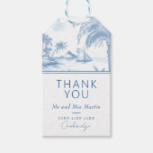 Blue Coastal Toile Wedding Bedankt kaart Cadeaulabel (Voorkant)