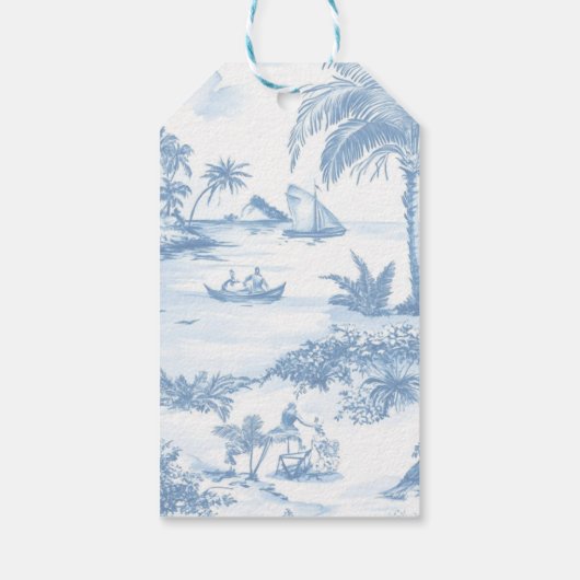 Blue Coastal Toile Wedding Bedankt kaart Cadeaulabel (Achterkant)