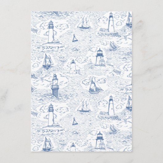 Blue Coastal Toile Wedding Details Informatiekaartje (Achterkant)