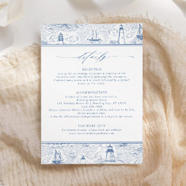 Blue Coastal Toile Wedding Details Informatiekaartje