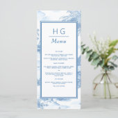 Blue Coastal Toile Wedding Flat Menu (Staand voorkant)