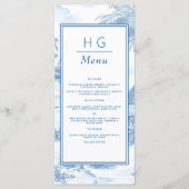 Blue Coastal Toile Wedding Flat Menu (Voorkant)