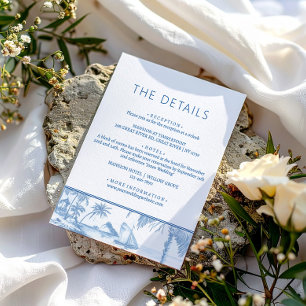 Blue Coastal Toile Wedding informatie detailkaart Informatiekaartje
