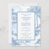 Blue Coastal Toile Wedding Invitation Card Kaart (Voorkant)