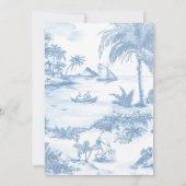 Blue Coastal Toile Wedding Invitation Card Kaart (Achterkant)