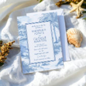 Blue Coastal Toile Wedding Invitation Card Kaart